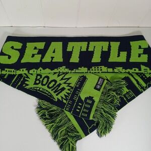 Seattle Seahawks Skyline Boom Knit Scarf Green Navy Blue‎ Threads For Twelves